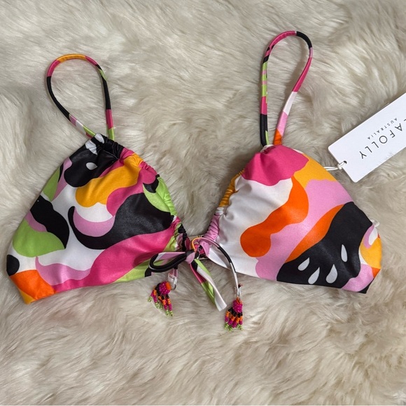 Seafolly Rio Drawstring Bikini Top Beaded‎ Beach Vacation Pool Resort Size 4 S - Picture 4 of 10